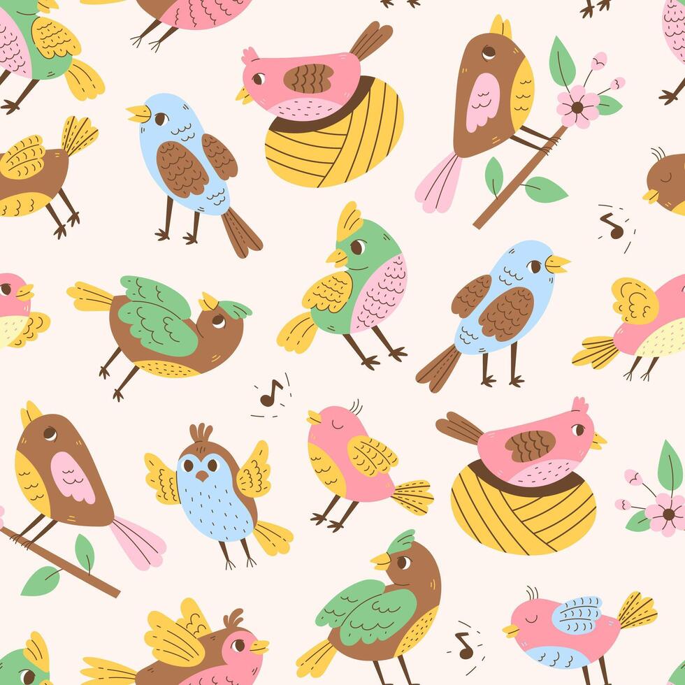 Colorful Birds Seamless Pattern vector