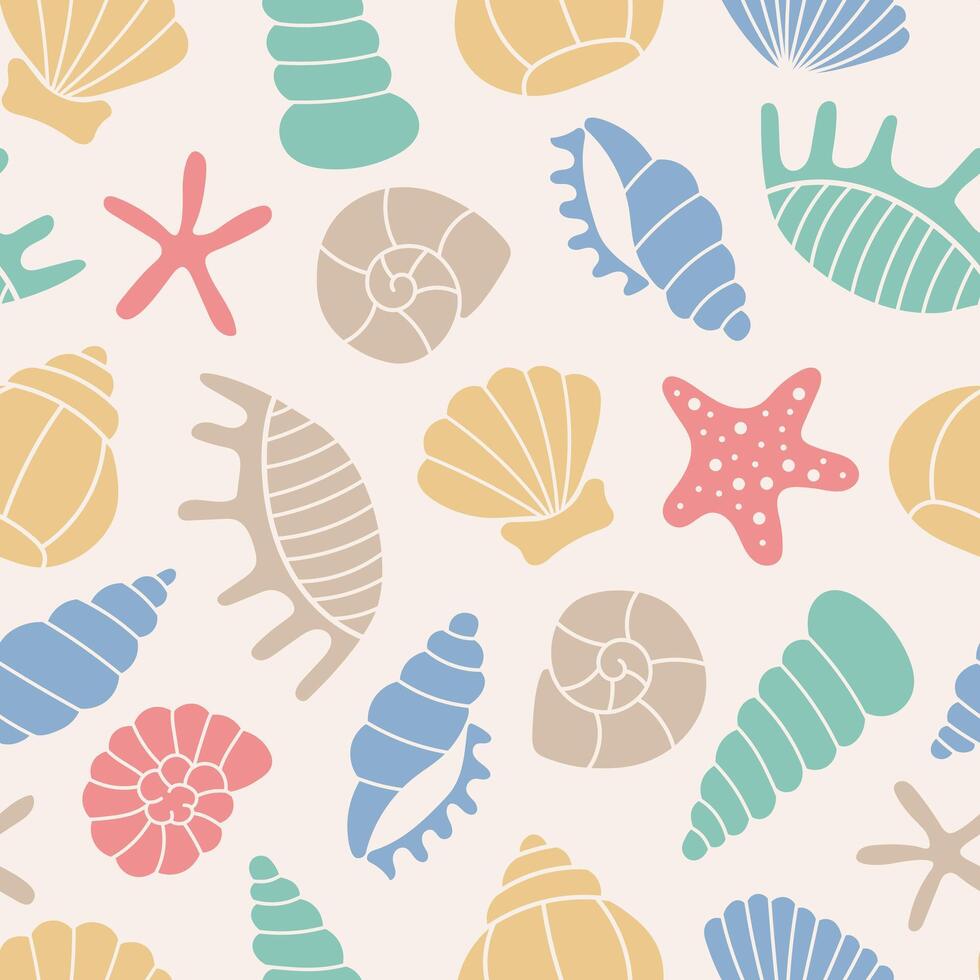 Seashells and Starfish Seamless Pattern vector