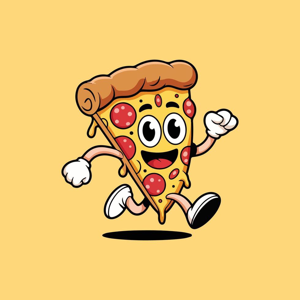 A cartoon slice of pizza running with arms outstretched vector