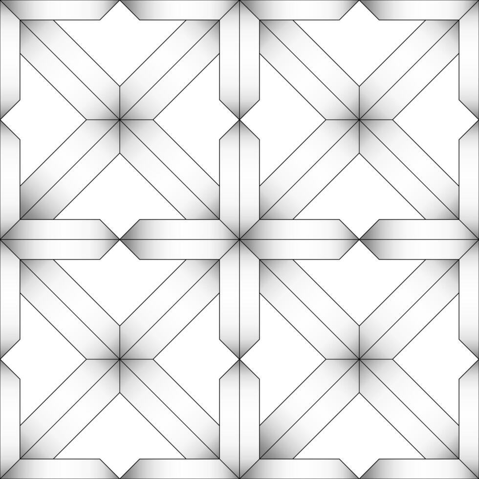 Seamless Geometric Abstract Pattern with 3D Overlapping Lines in Monochrome vector