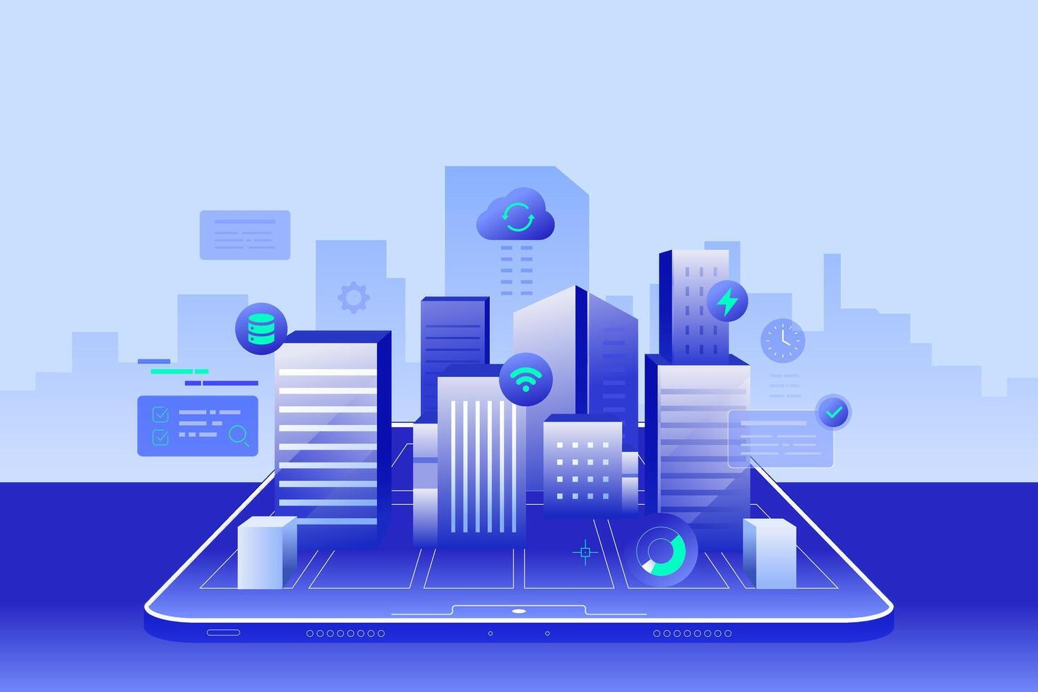 3D Building Design Virtual Digital Construction Software concept in tablet vector