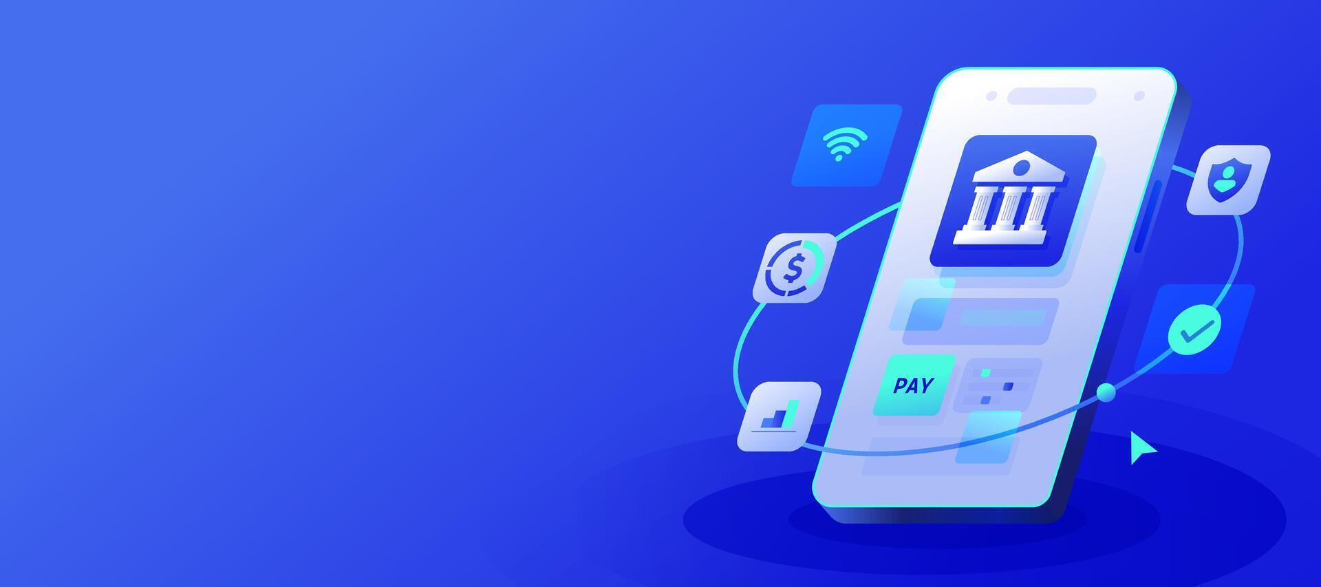 Digital Banking Virtual Bank Banner, , Mobile mockup online application fintech technology financial service and investment on smart phone. vector