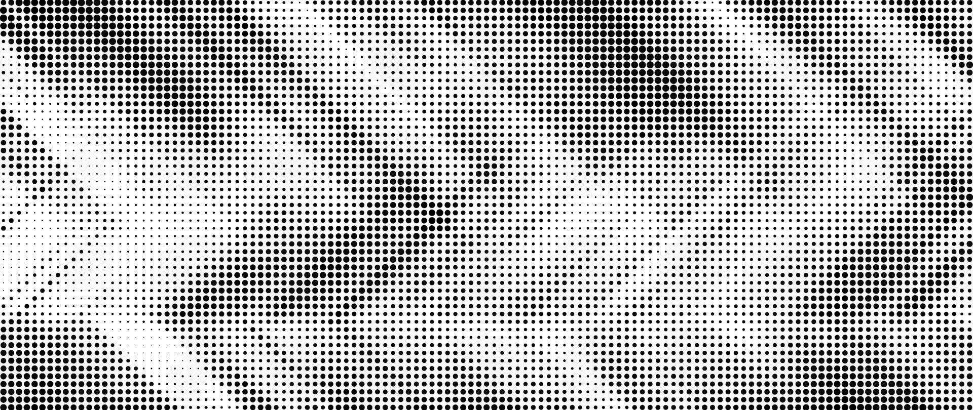 Grunge halftone gradient texture with wavy shape Fading grit noise background. Sandy gritty wallpaper. Retro round pixelated backdrop. Black and white comic overlay. vector