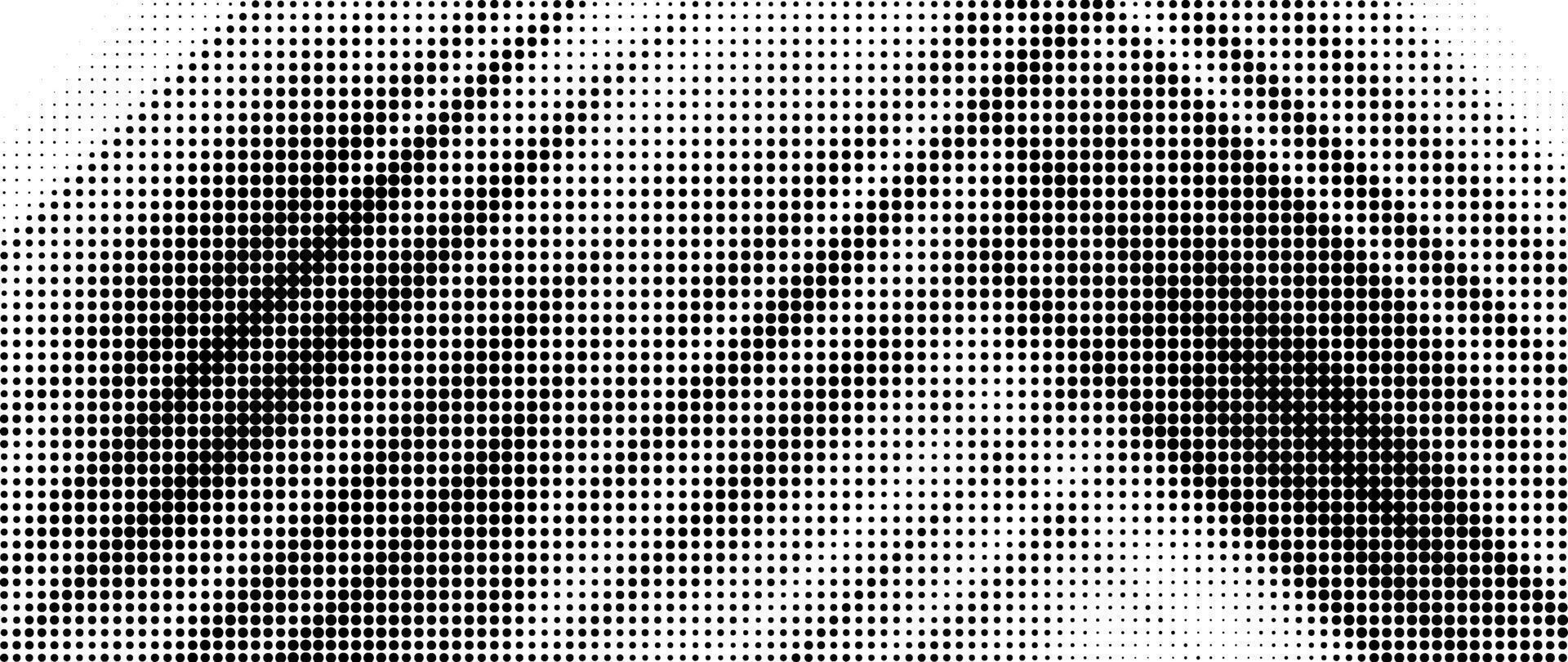 Grunge halftone gradient texture with wavy shape. Fading grit noise background. Sandy gritty wallpaper. Retro round pixelated backdrop. Black and white comic overlay. textured graphic design vector