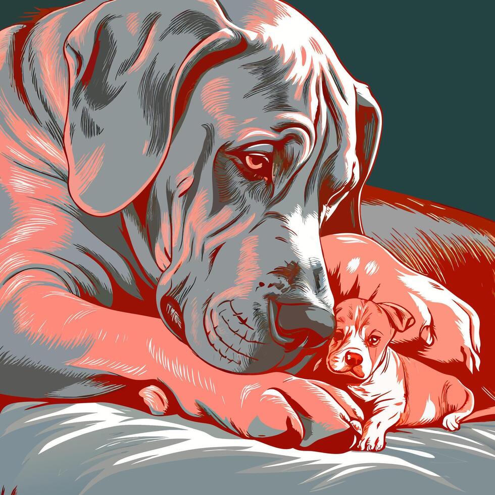 Large Dog and Puppy Resting Together vector