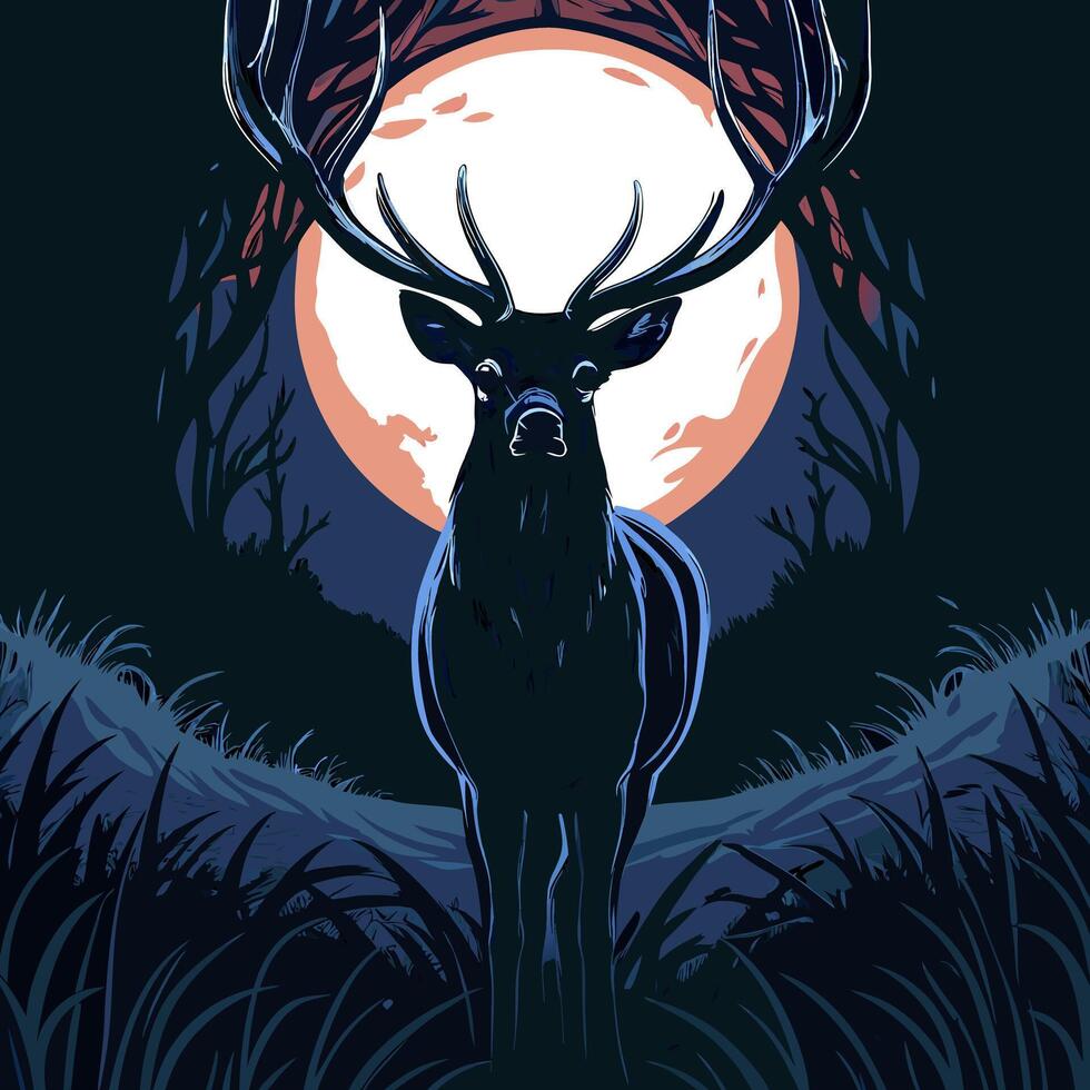 Majestic Deer Silhouette Under Full Moon vector