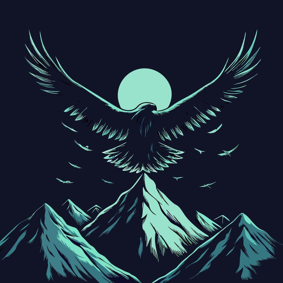Eagle Soaring Over Mountains at Night vector