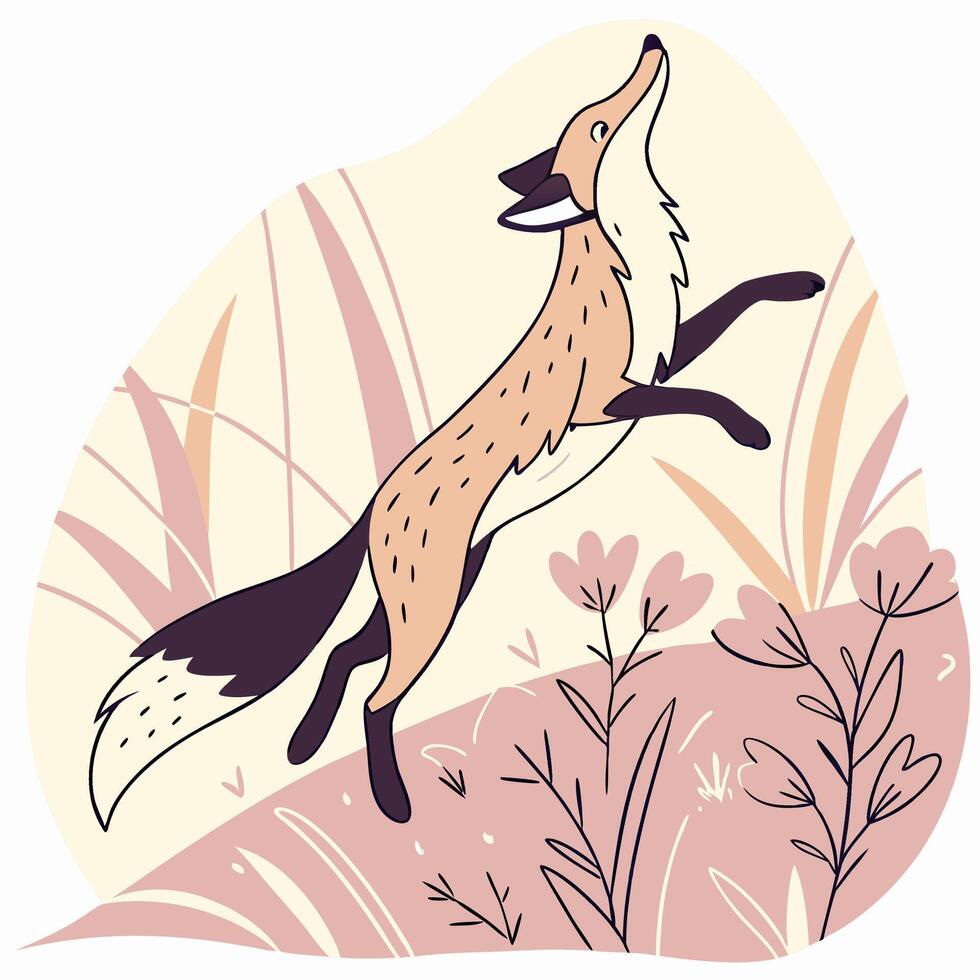 Jumping Fox in Floral Meadow Illustration vector