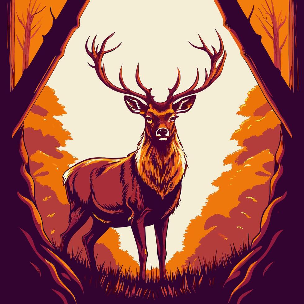 Majestic Stag in Autumn Forest vector