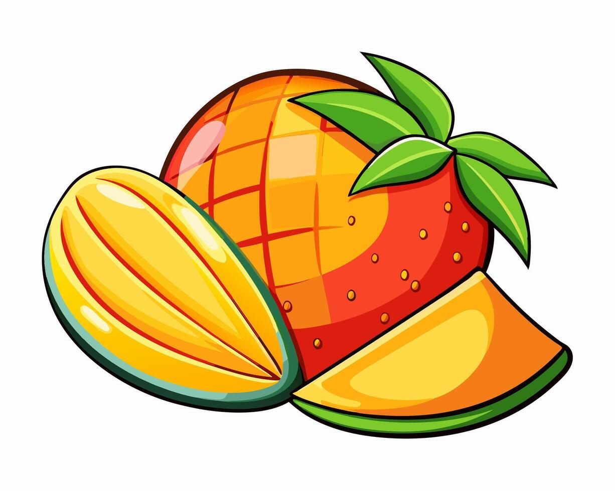 Mango, Strawberry, Cantaloupe Fruit Mix vector