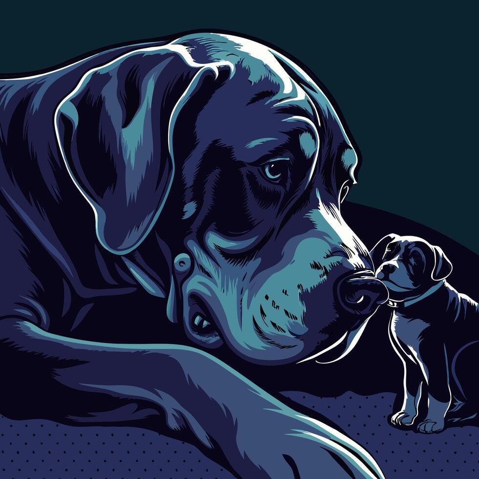 Large Dog and Puppy Snuggling vector