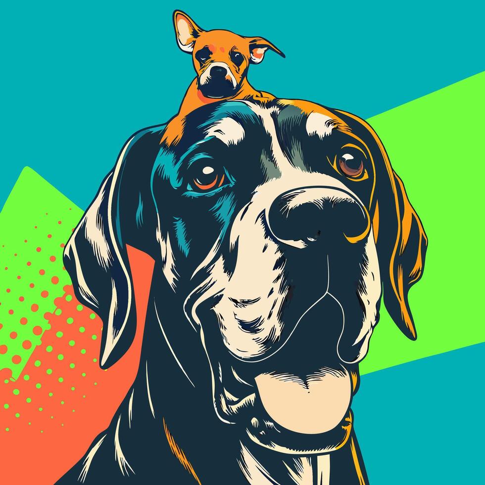 Big Dog with Small Dog on Head Illustration vector