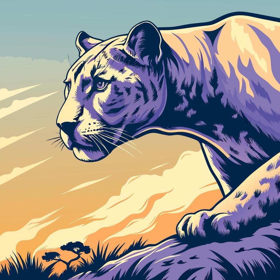Majestic Cougar at Sunset vector