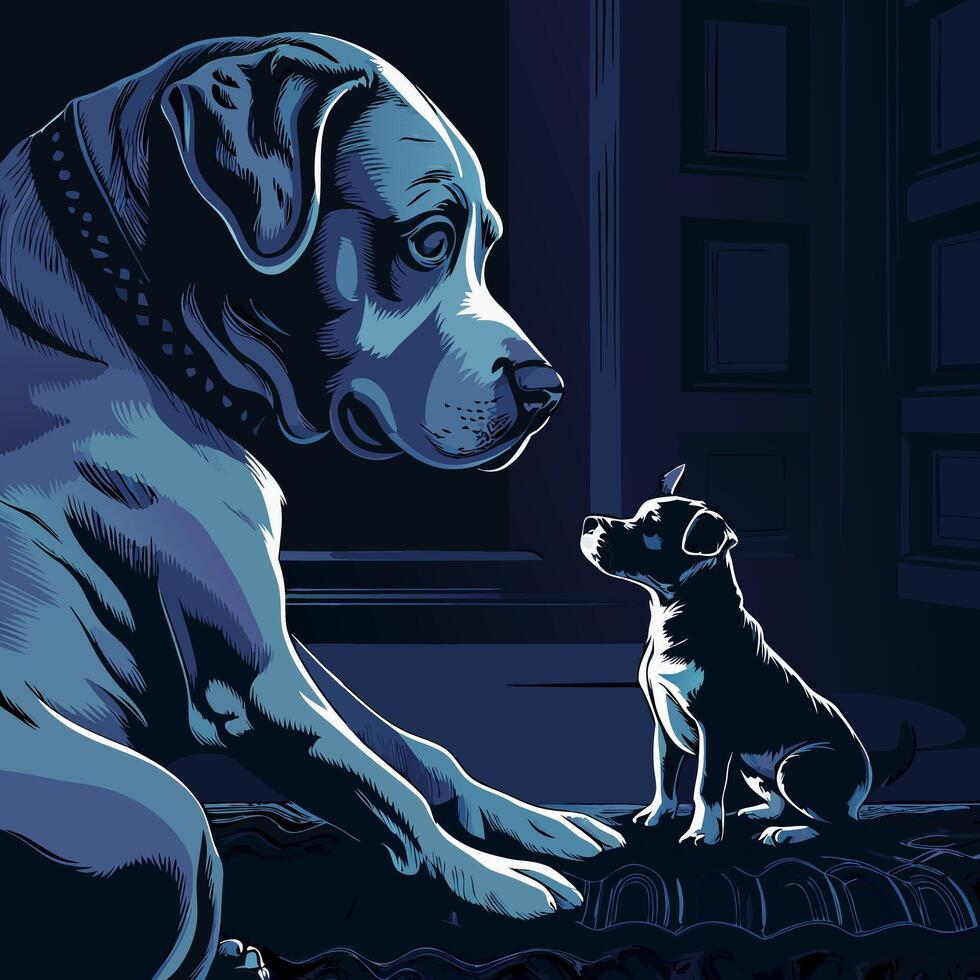 Large Dog and Small Dog Sitting Together vector