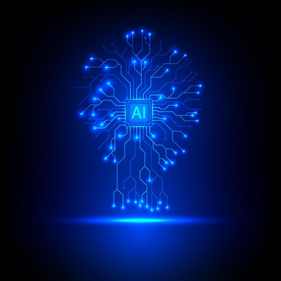 Digital AI circuit board background. Futuristic artificial intelligence electronic technology concept. vector