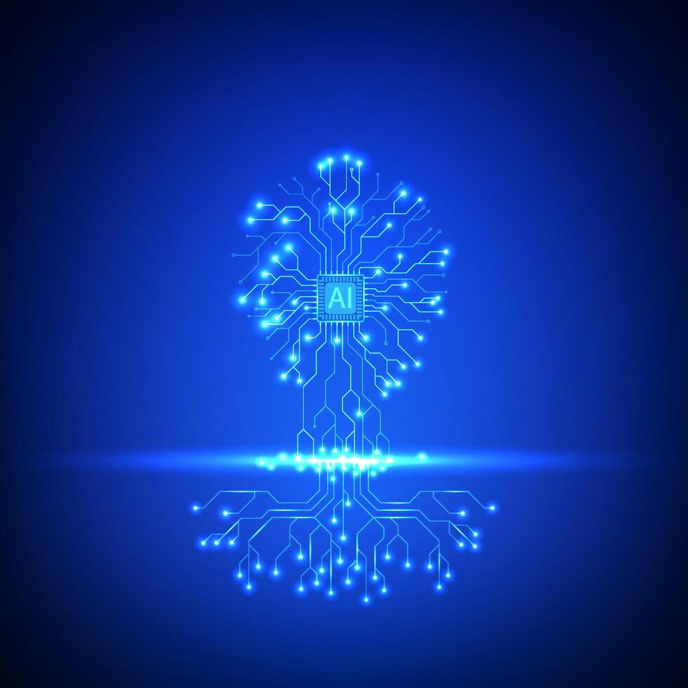 AI circuit board background. Artificial intelligence futuristic technology data concept. vector