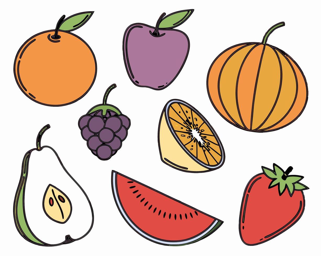 Assorted Fruits Cartoon Illustration vector