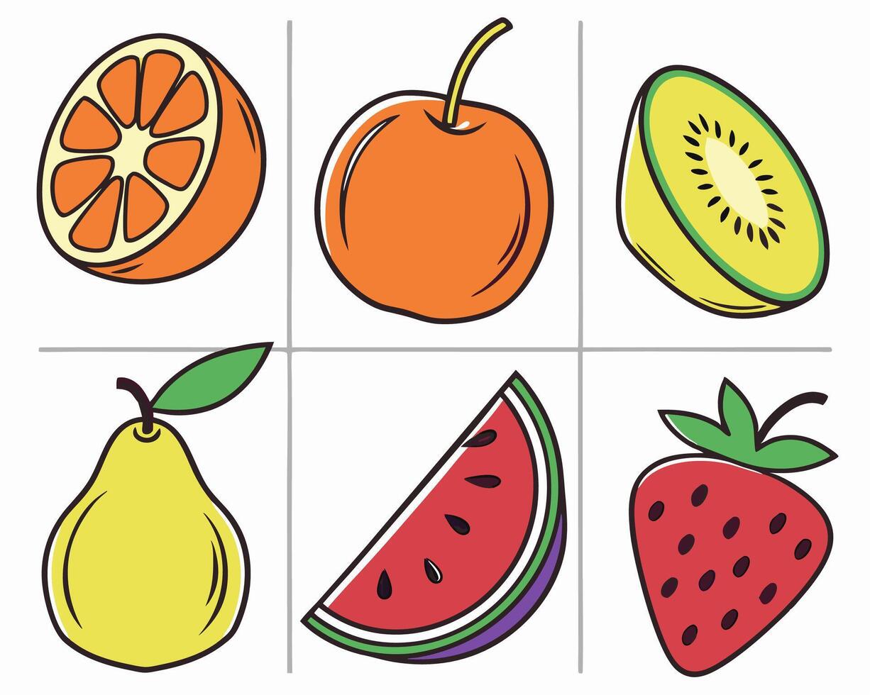 Fruit Illustration Orange, Apricot, Kiwi, Pear, Watermelon, Strawberry vector