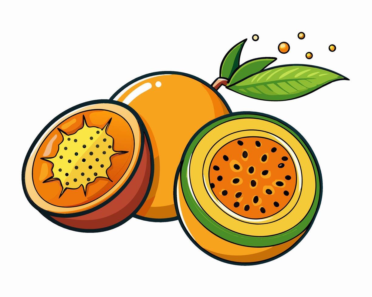 Passion Fruit with Whole Fruit Illustration vector