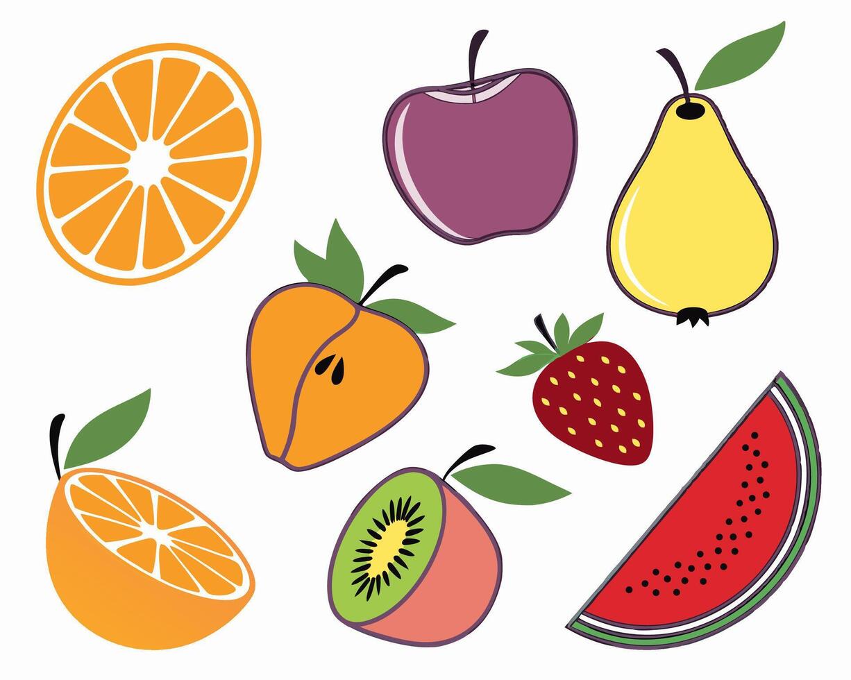 Colorful Fruit Illustration Oranges, Apple, Pear vector