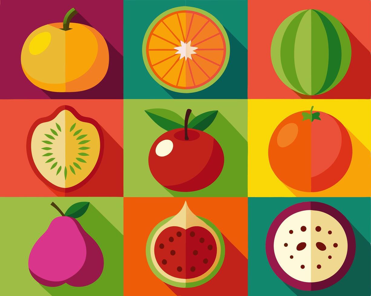 Assorted Fruit Flat Lay Icons vector