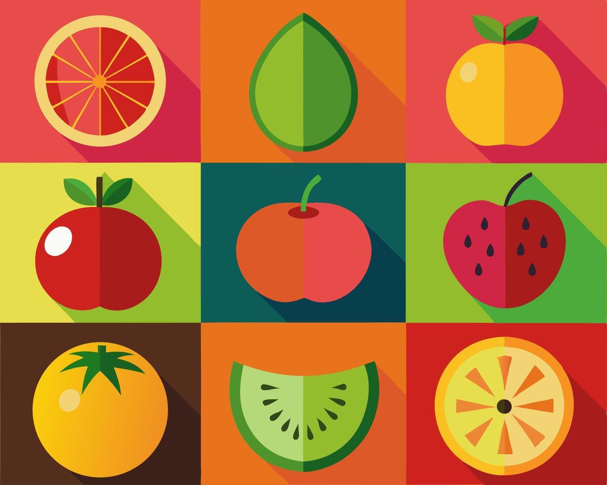 Flat Design Fruit Icons Apple, Orange, etc. vector