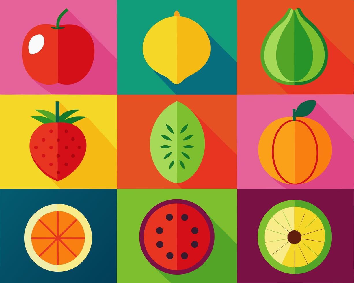 Flat Icon Fruit Collage Lemon, Strawberry, etc. vector