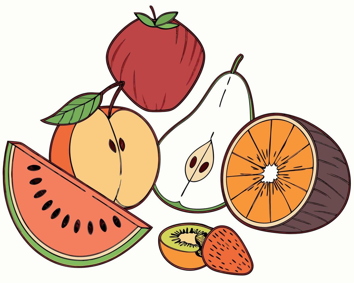 Assorted Fresh Fruits Apple, Pear, Orange vector
