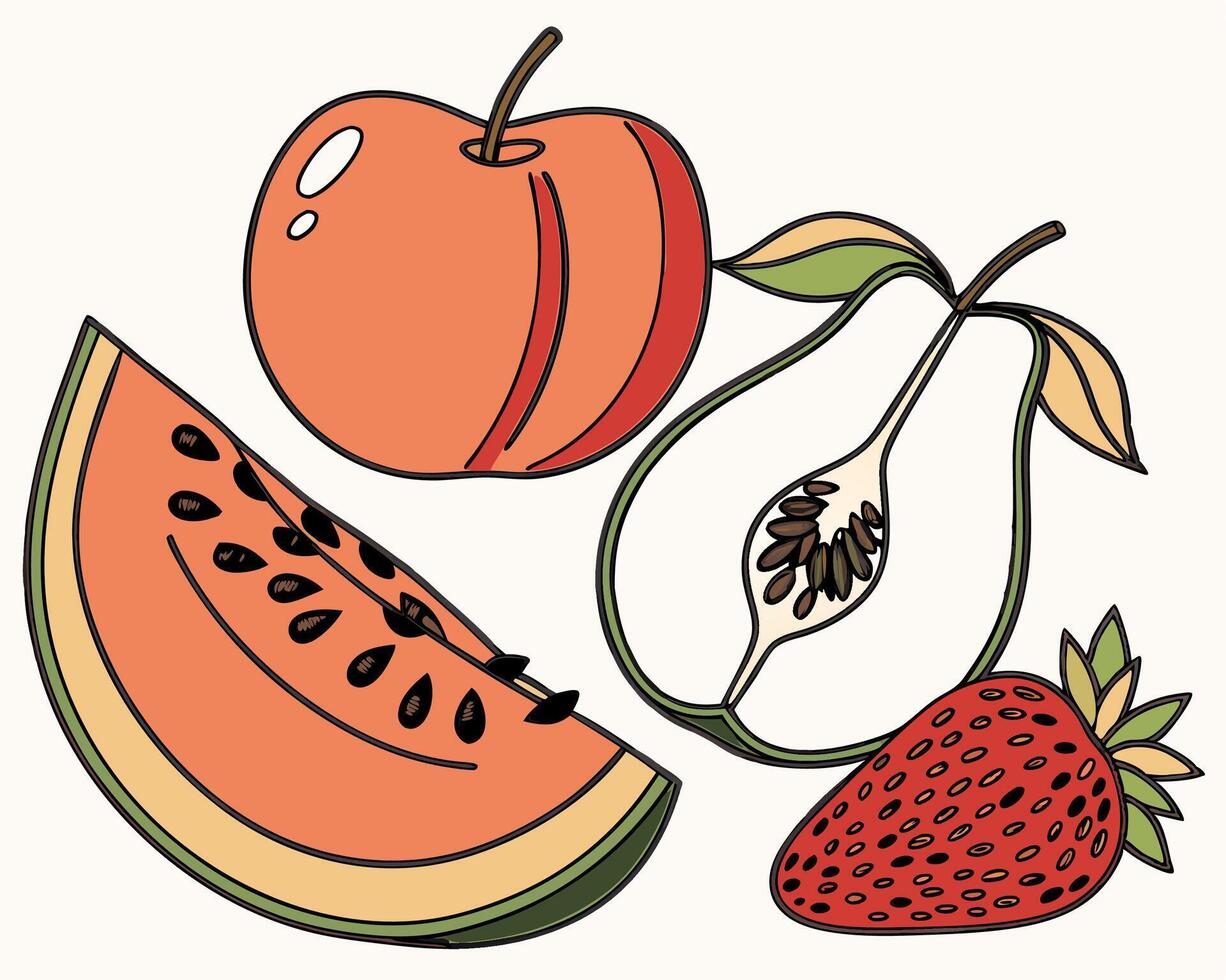 Watermelon, Peach, Pear, Strawberry Clipart vector