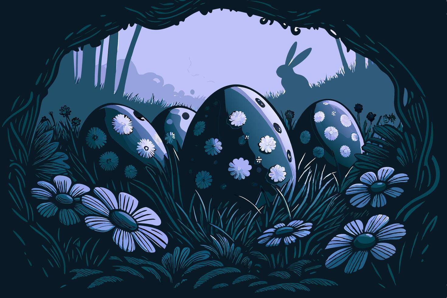 Easter Eggs in Forest Illustration vector
