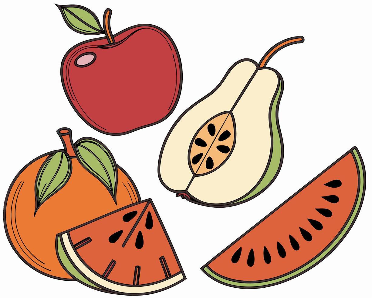 Apple, Pear, Orange, Watermelon Illustration vector