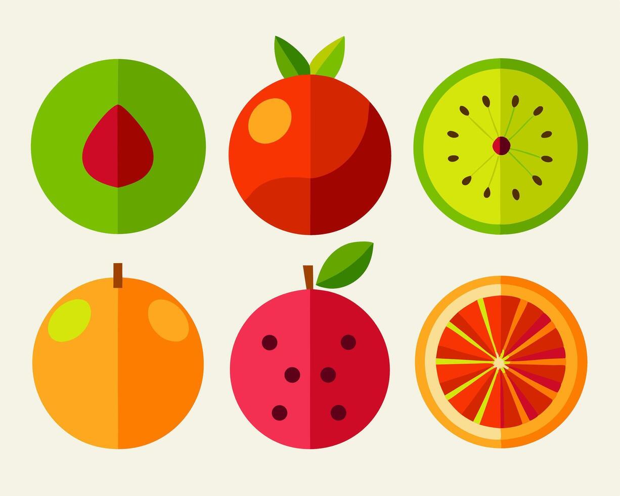 Flat Design Fruit Icons Orange, Kiwi, Plum vector