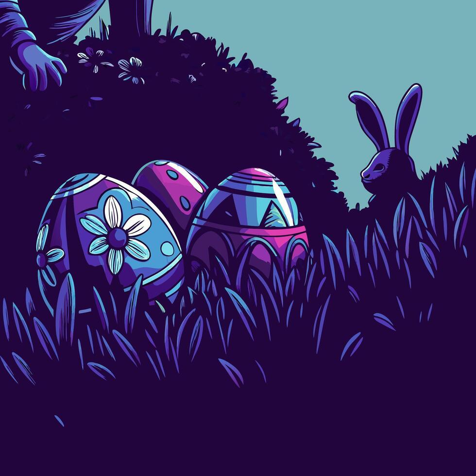 Easter Eggs Bunny Grass Illustration vector