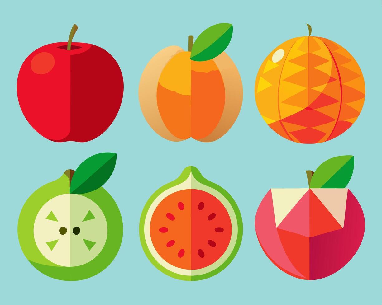 Flat Design Fruit Icons Apple, Peach, Fig vector