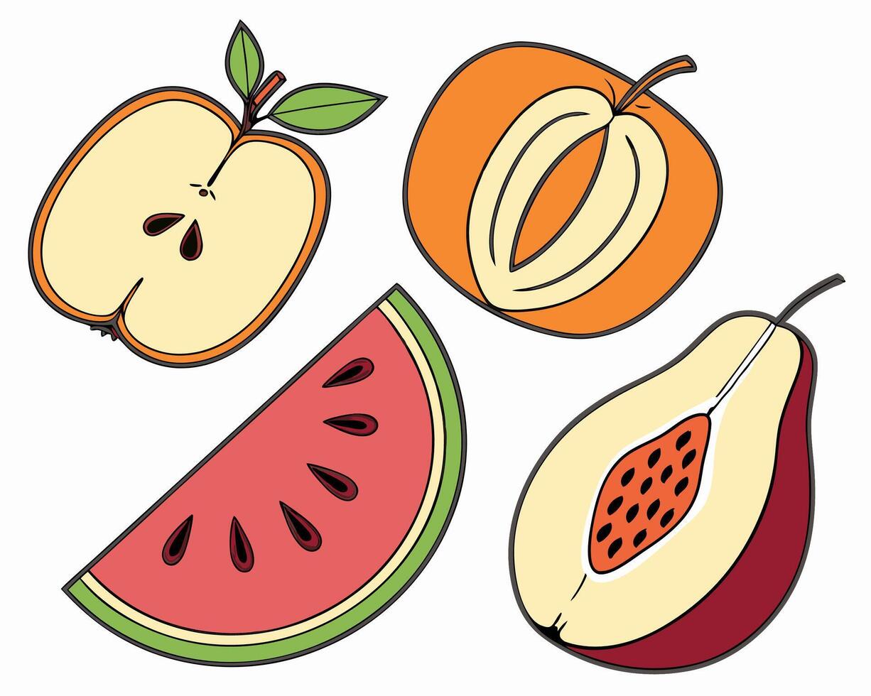 Apple, Watermelon, Peach, Pear Clipart vector