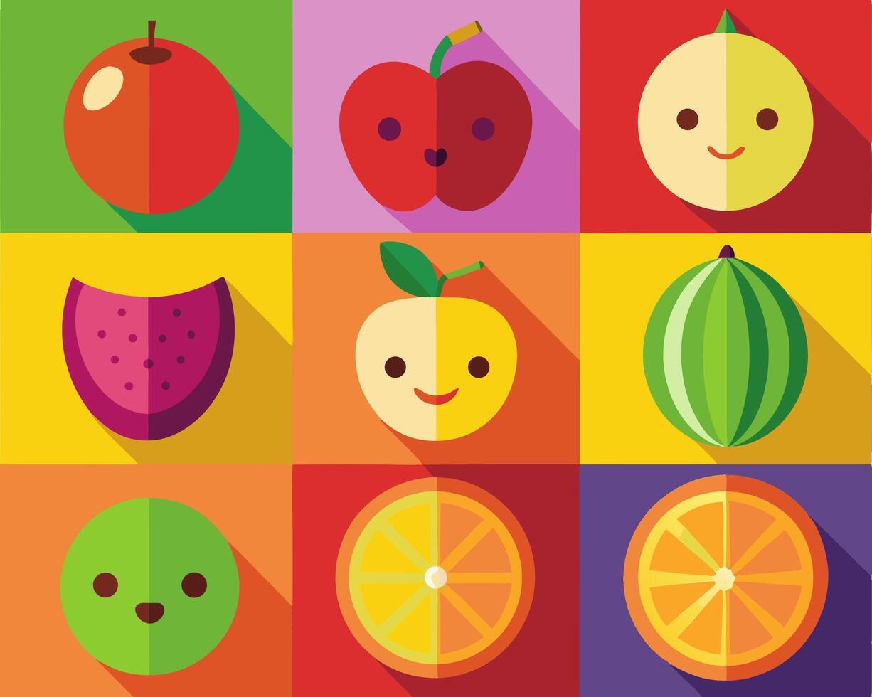 Cute Fruit Icons Flat Design Graphic vector