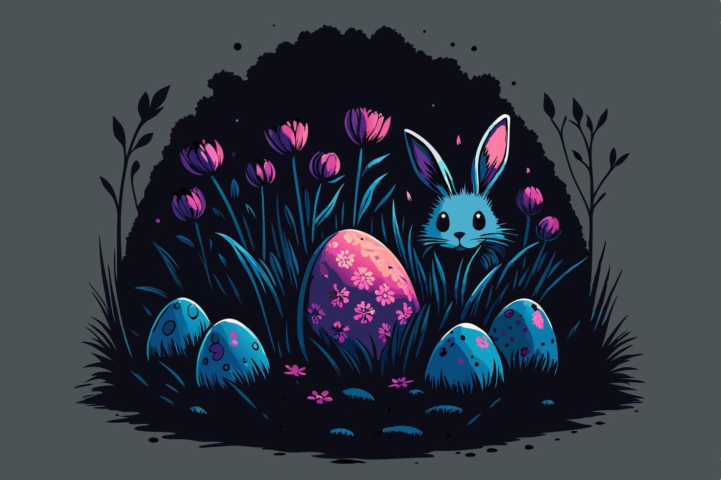 Easter Bunny in Flowers with Eggs vector