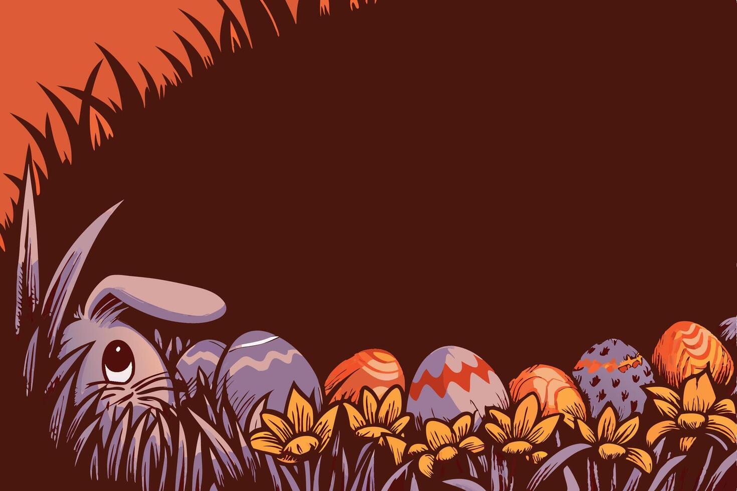 Easter Bunny Hiding Eggs in Grass vector