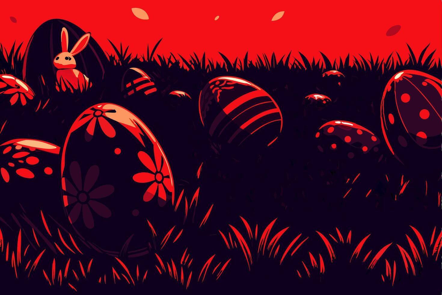 Easter Eggs and Bunny in Grass vector