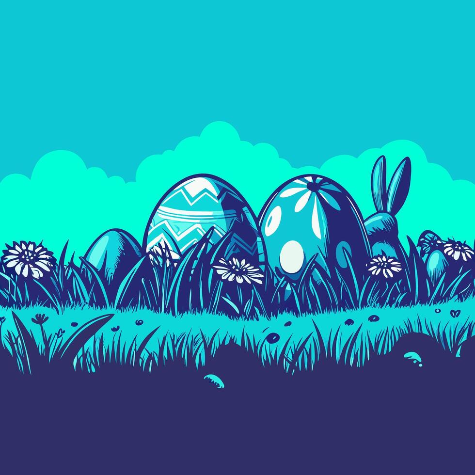 Easter Eggs in Grass with Bunny vector
