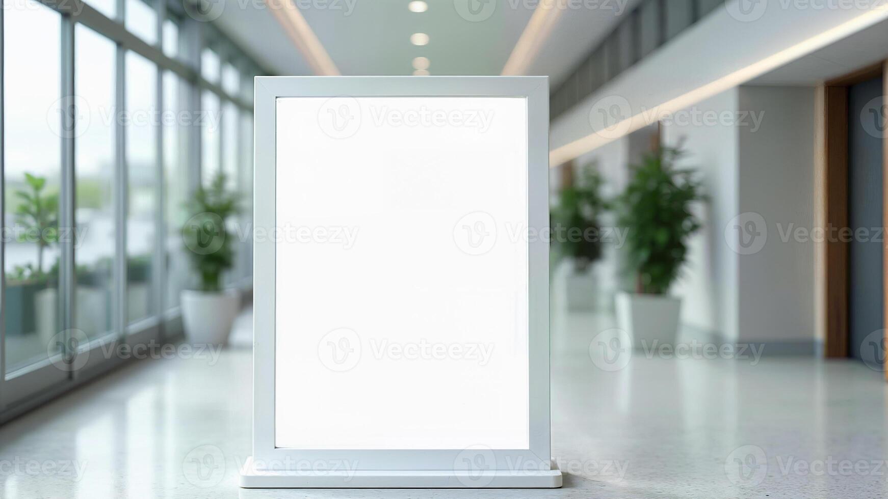 Blank White Roll Up Banner in Hotel Lobby photo