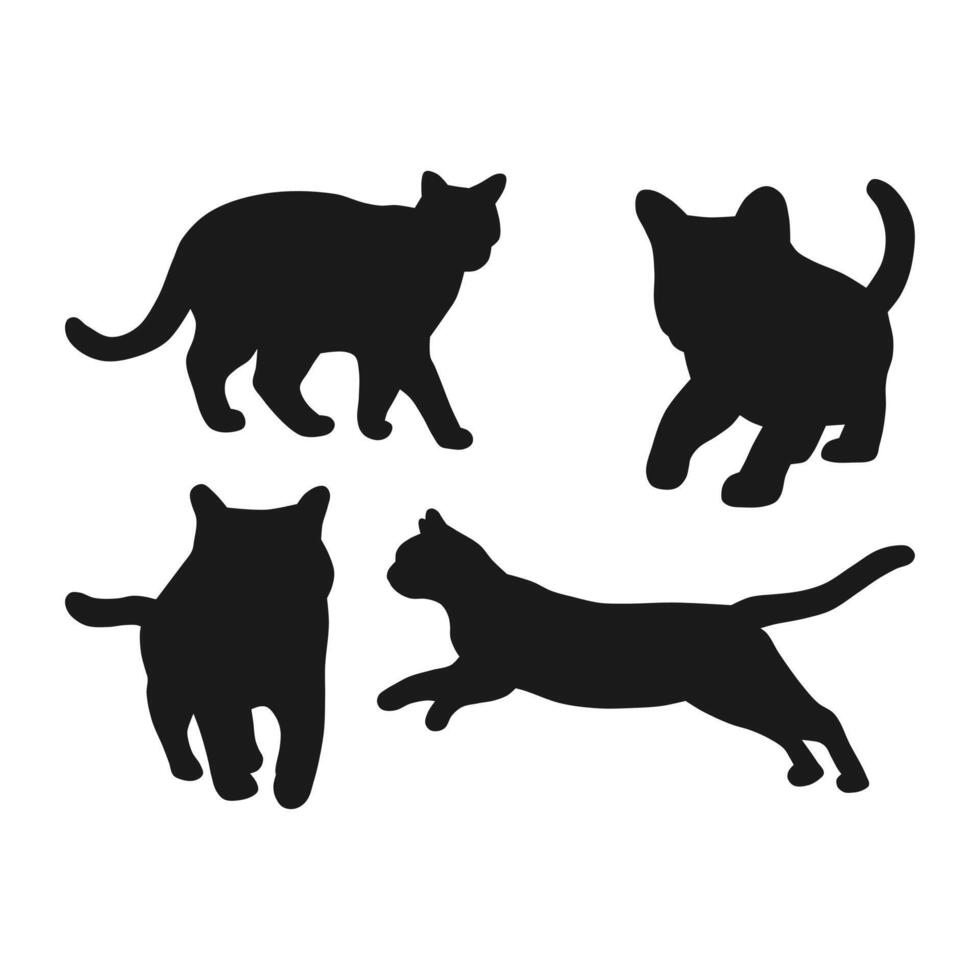 Collection of Black Cat Silhouettes on White Background. Tame Pet Silhouettes. Simple Black Cat Elements. vector