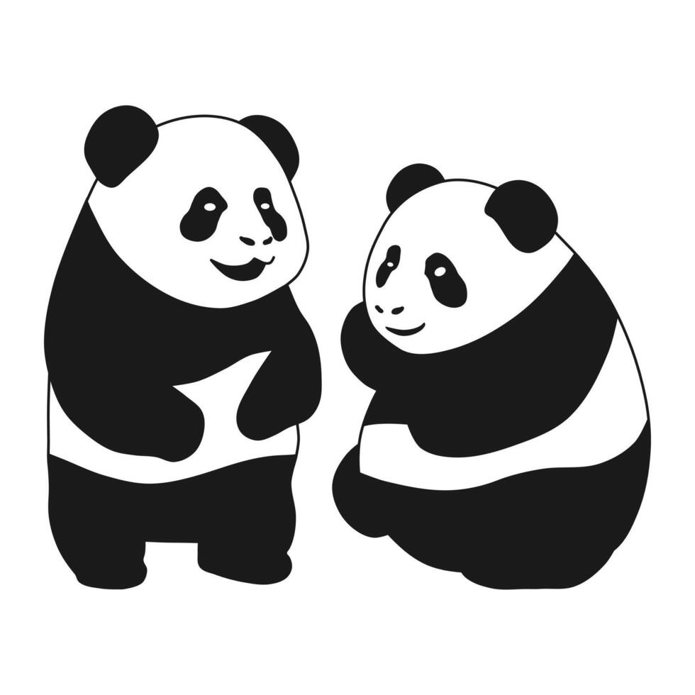 Cute Panda Wild Animal on White Background. Black and White Panda Standing. vector