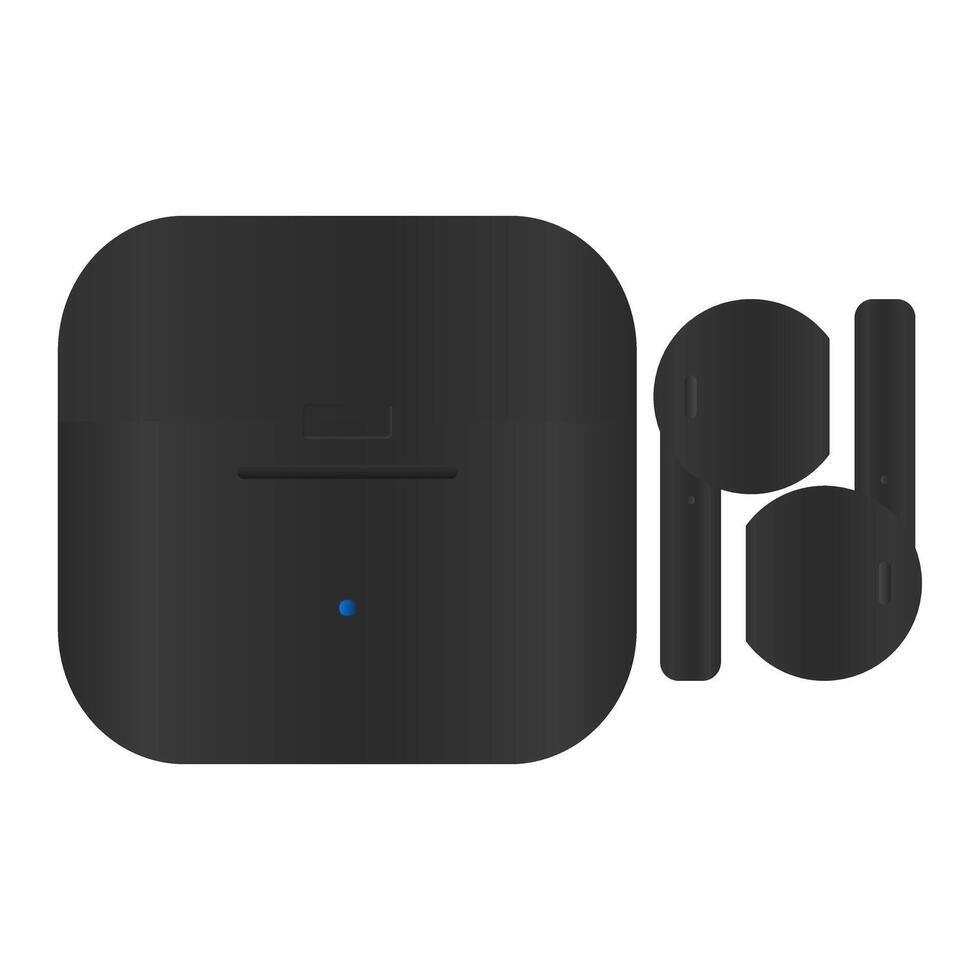 TWS Earbuds with Charging Case Black. Icon True Wireless Stereo Black. TWS for Listening to Music. vector