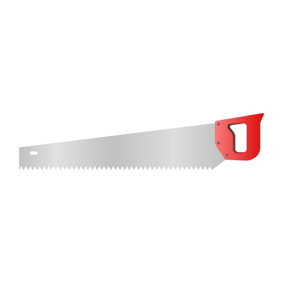 Sharp Red Handle Saw on White Background. Metal Hand Saw for Cutting Wood. vector