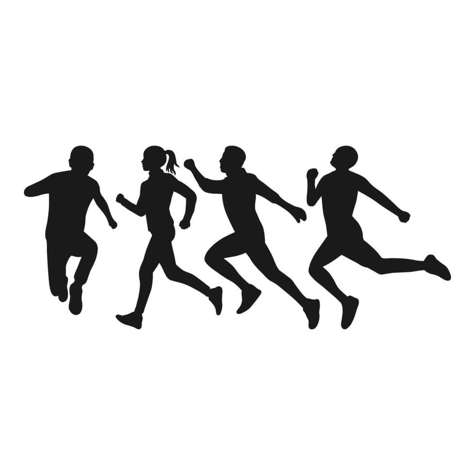 Silhouette of Man and Woman Running Pose. Silhouette of People Running Race. Front and Side View. vector