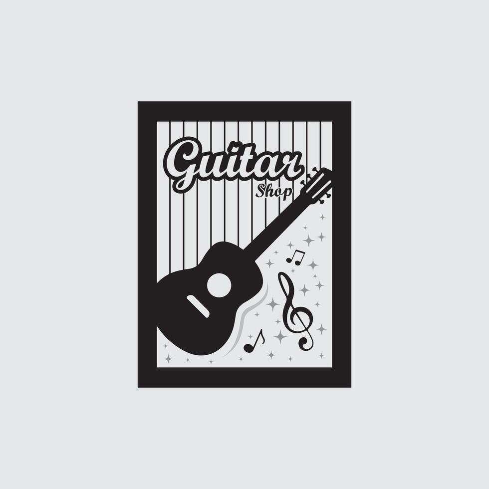 Monochrome Guitar Logo Art vector