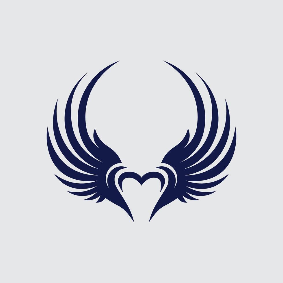 Two Wings Forming a Heart Shape with Bird Silhouette in the Center for Logo Design vector