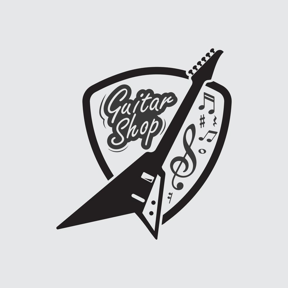 Modern Guitar Logo Icon with Note Elements for Studio, Band, or Festival Use vector
