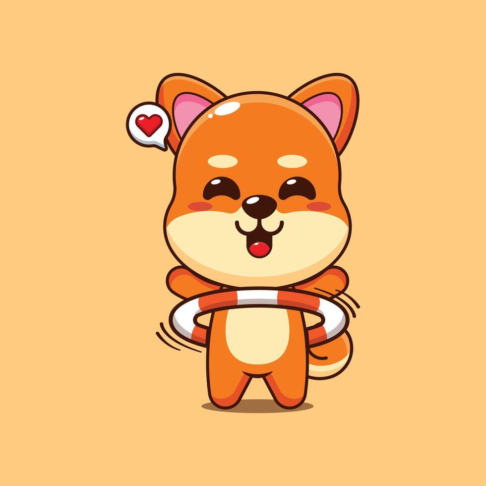 Cute shiba inu cartoon illustration playing hula hoop vector